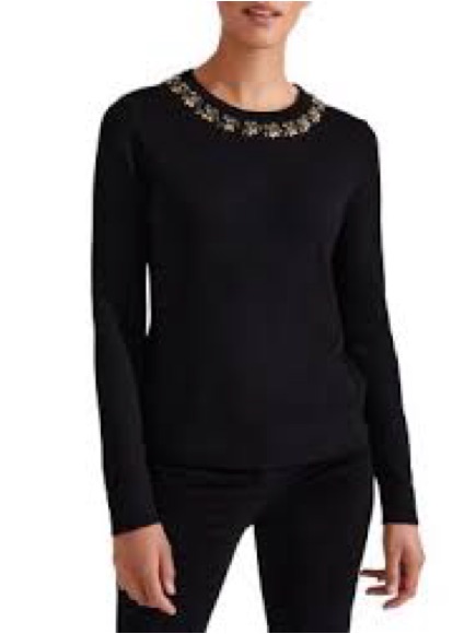 Black Embellished Crewneck Women's Sweater